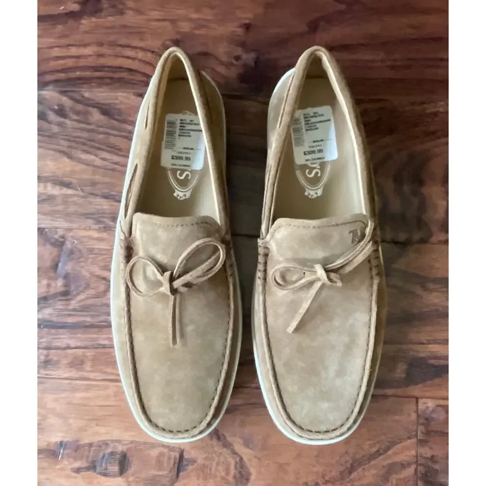 $895 NIB Authentic Tod's Gommino Beige Suede Driving Loafers Moccasins Men's 9